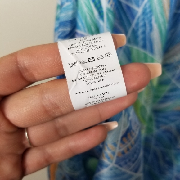 PINEDA COVALIN 100% Silk Spaghetti Strap Dress Flowy Lightweight Graphic Pattern - Picture 11 of 13